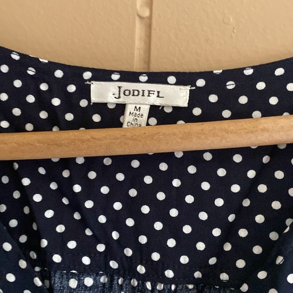 Ladies size medium black button down shirt with pocket dots - Picture 3 of 7